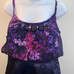 Purple dress woman 12 with rhinestones & pleated